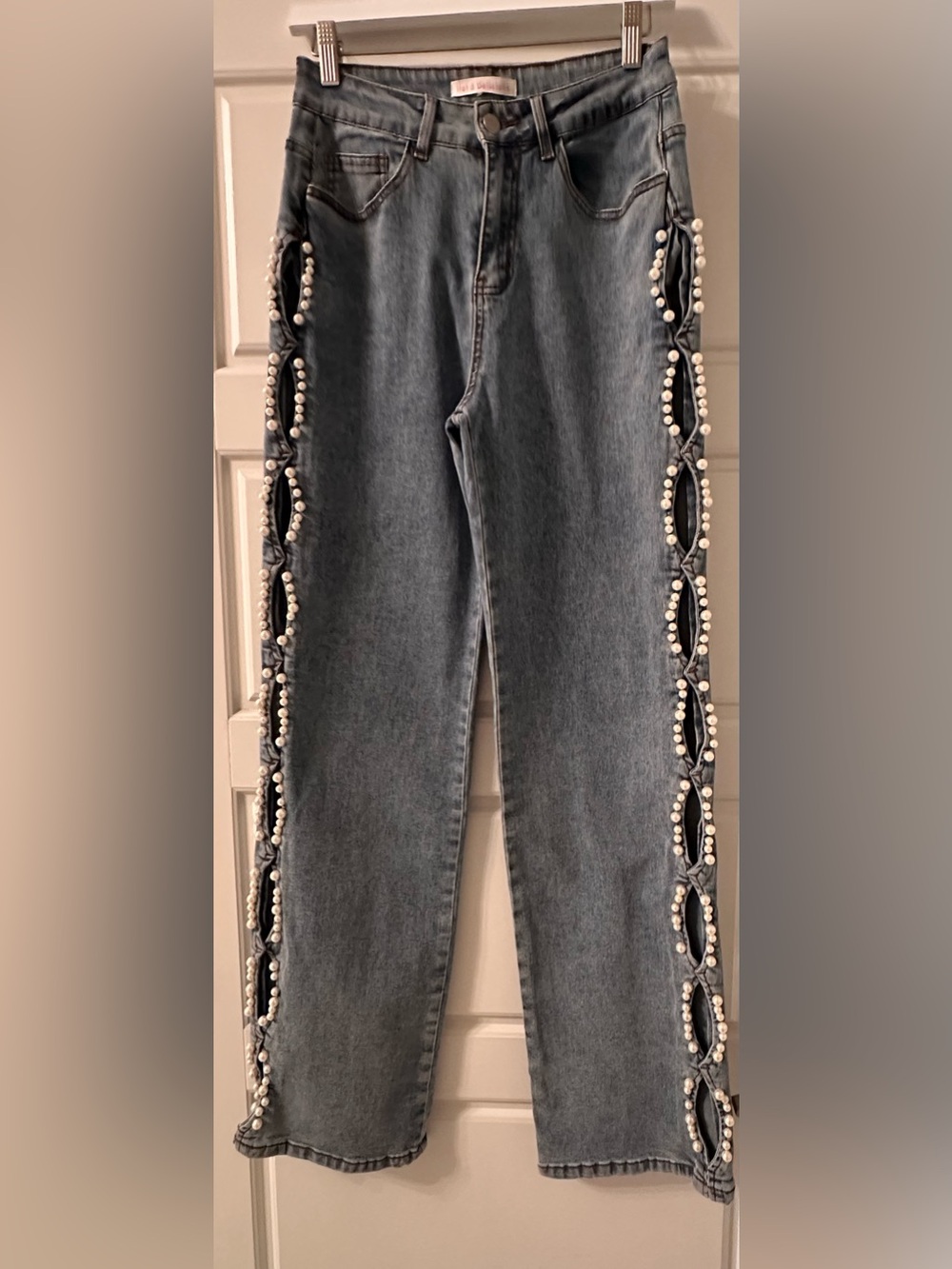 Pearl Cutout Jeans Size S High Rise Straight Leg Denim